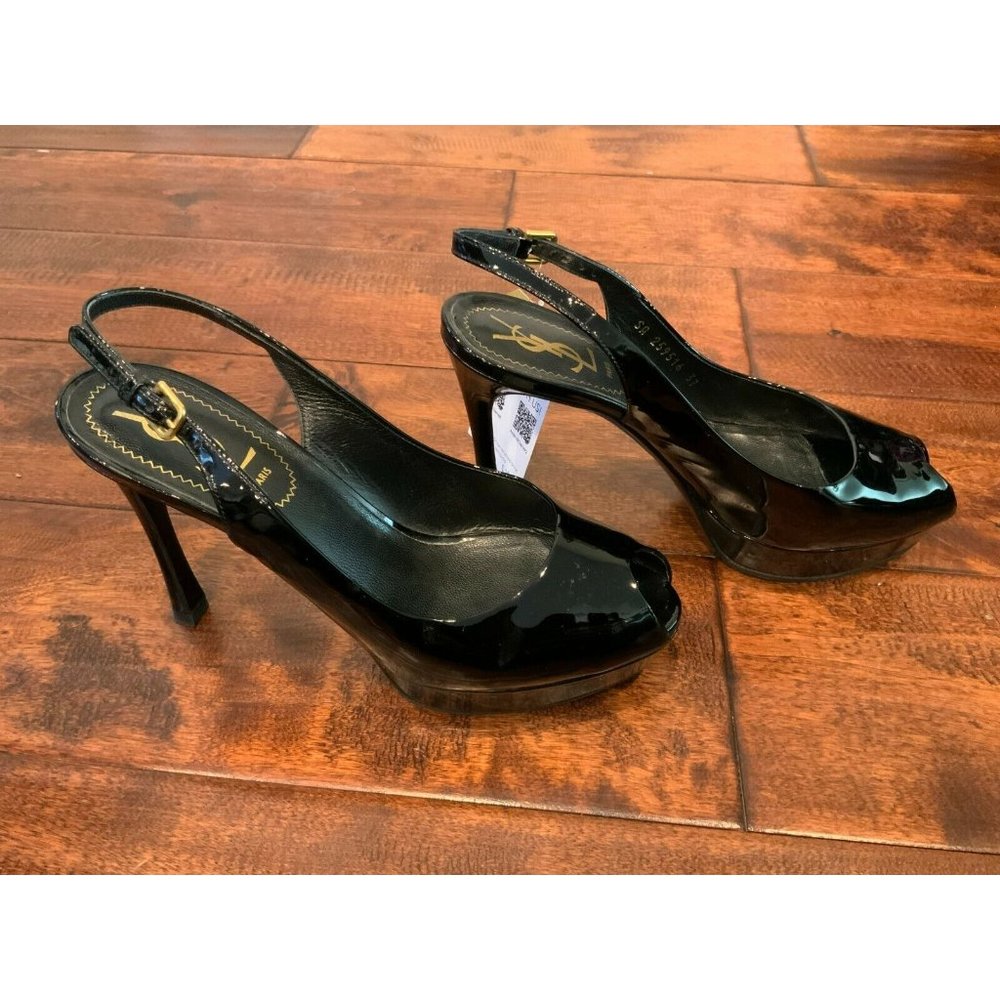 Yves Saint Laurent Black Patent Leather Platform Heels, Size 7 US, 37 EUR